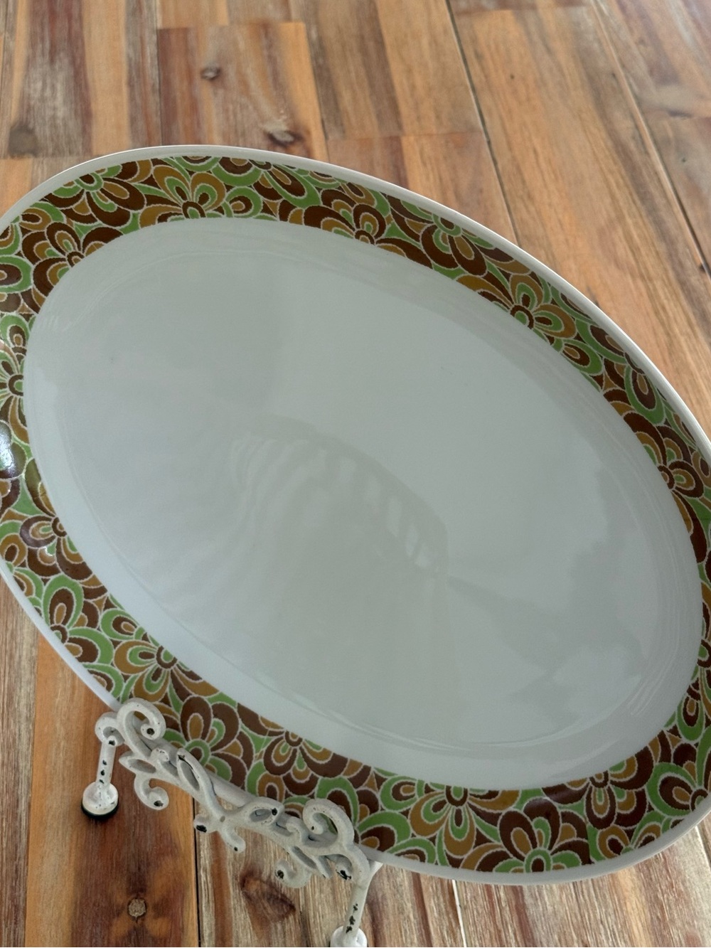 Vintage Mikasa Eclipse White Oval Platter with Green and Brown Floral Border